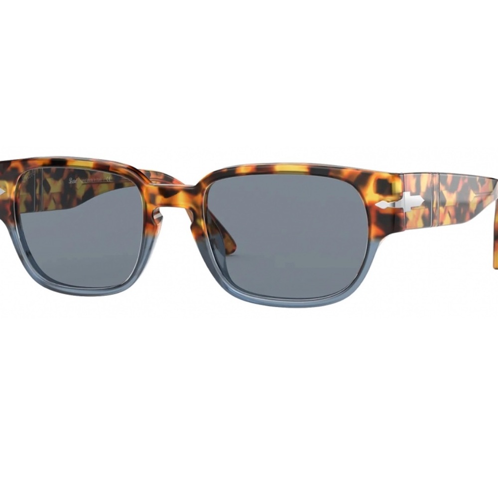 **SOLD** Persol Men’s Brown Tortoise-Opal Blue / Light Blue Rectangle Sunglasses - Picture 2 of 8